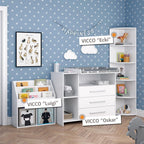 Vicco Oskar Kinderzimmer Set mit Wickelkommode & Spielzeugregal – Umbaubare Babyzimmer Möbel Weiß