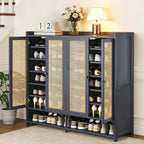 Schuhschrank Holz mit Korbgeflecht-Türen, Moderner Bambus Schuhschränke, Schuhregal mit Stauraum, Shoes Cabinet für Flur, Wohnzimmer, Schlafzimmer,H