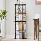 360° Drehbares Bücherregal, Bodenstehendes Bücherschrank Aus Holz, Bookshelf Mit 5 Ebenen, Verstellbare Ebenen, Standregal, 45×45×160cm, Weiß