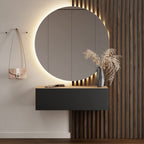 Planetmöbel Flur Garderobe mit Stauraum & Klappe – Hängeschrank Wandgarderobe Holzwerkstoff Gold Eiche Anthrazit