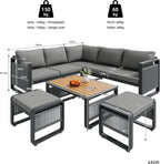 Merax Gartenmöbel Lounge Set Grau für 6-7 Personen, Wetterfestes Gartensofa mit Liege & Eckgarnitur für Terrasse und Balkon