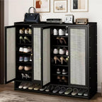 Schuhschrank Holz mit Korbgeflecht-Türen, Moderner Bambus Schuhschränke, Schuhregal mit Stauraum, Shoes Cabinet für Flur, Wohnzimmer, Schlafzimmer,H