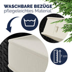 Casaria Polyrattan Ecklounge Set Schwarz mit WPC Tisch, Sessel & 2 Hockern, Wetterfeste Gartenmöbel für Terrasse & Balkon