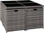 tectake Rattan Lounge Set mit Aluminiumgestell, 4 Stühle, 4 Hocker & Glastisch Wetterfeste Gartenmöbel