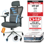 CLOUVOU BrightSeat Bürostuhl Ergonomisch Schwarz bis 150 kg mit Kopfstütze, Lendenstütze, 2D Armlehnen, Drehstuhl