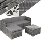 tectake Poly Rattan Lounge Gartenmöbel Set mit Sofa, Sesseln & Tisch – Wetterfeste Outdoor Sitzgruppe