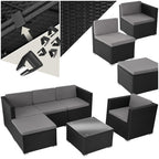 tectake Poly Rattan Lounge Gartenmöbel Set mit Sofa, Sesseln & Tisch – Wetterfeste Outdoor Sitzgruppe