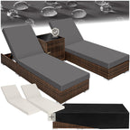 tectake 2er Gartenliege Set mit Tisch - Aluminium & Polyrattan Sonnenliegen, 5-fach Verstellbar, Schutzhülle inklusive