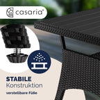 Casaria Polyrattan Ecklounge Set Schwarz mit WPC Tisch, Sessel & 2 Hockern, Wetterfeste Gartenmöbel für Terrasse & Balkon