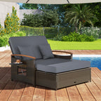 GIANTEX Rattan Lounge Gartenmöbel Set 2-Sitzer Doppelliege mit Hocker & Stauraum, Verstellbares Outdoor Sofa Balkon Terrasse