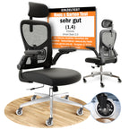 CLOUVOU BrightSeat Bürostuhl Ergonomisch Schwarz bis 150 kg mit Kopfstütze, Lendenstütze, 2D Armlehnen, Drehstuhl