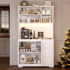 FirFurd Küchenschrank Weiß 180x100x38,5 cm mit LED, Steckdose, Arbeitsplatte, Buffetschrank mit Glastüren & 3 Schubladen