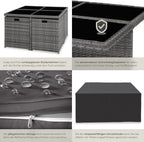 tectake Rattan Lounge Set mit Aluminiumgestell, 4 Stühle, 4 Hocker & Glastisch Wetterfeste Gartenmöbel