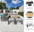 Merax Gartenmöbel Lounge Set Grau für 6-7 Personen, Wetterfestes Gartensofa mit Liege & Eckgarnitur für Terrasse und Balkon