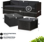 Juskys Polyrattan Lounge Set für 3-4 Personen mit Sofa, Hocker, Tisch & Kissen, Wetterfeste Gartenmöbel