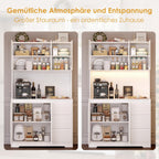 FirFurd Küchenschrank Weiß 180x100x38,5 cm mit LED, Steckdose, Arbeitsplatte, Buffetschrank mit Glastüren & 3 Schubladen