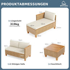 MFSTUDIO Gartenmöbel Set Polyrattan Braun 3-teilig L-Form mit Kissen & Akazienholz Tisch, Lounge Set für 4 Personen