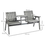Gartenbank aus Massivholz mit integriertem Tisch – 2-Sitzer – 152 cm – Grau