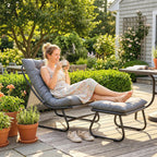 Stilvoller Loungesessel mit Fußhocker – 13 cm Dickes Polster – Dunkelgrau