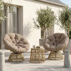Rattan-Loungeset mit 2 drehbaren Sesseln, Tisch und dicken Polstern – 360°-Funktion