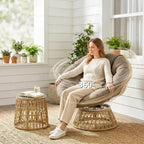 Rattan-Loungeset mit 2 drehbaren Sesseln, Tisch und dicken Polstern – 360°-Funktion
