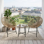 Stilvolle Acapulco Sitzgruppe für Balkon und Terrasse – 2 Sessel und Tisch – Naturfarbenes Rattan