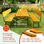 Casaria Bierzeltgarnitur 170 cm Braun Holz Stahl klappbar mit Lehne 3-teilig Bierbank Set Tisch Outdoor