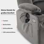 M MCombo Elektrischer Fernsehsessel Relaxsessel mit Liegefunktion, Massage & Wärme, USB-Anschluss, verstellbarer TV Sessel für Wohnzimmer
