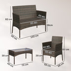Komplette Loungegruppe aus Polyrattan für 4 Personen – Sofa, Sessel & Couchtisch mit Glas – Braun/Beige