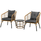 Rattan Sitzgruppe mit Polstern für Balkon und Terrasse – 2 Loungesessel und Tisch