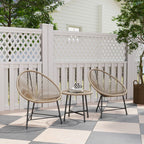 Stilvolle Acapulco Sitzgruppe für Balkon und Terrasse – 2 Sessel und Tisch – Naturfarbenes Rattan