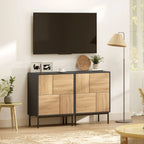 Moderne Kommode mit 4 geschlossenen Fächern – Push-to-Open – Schwarz/Natur