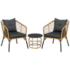 Rattan Sitzgruppe mit Polstern für Balkon und Terrasse – 2 Loungesessel und Tisch
