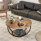 Eleganter Runder Couchtisch mit Ablageboden – Bogenförmiger Stahlrahmen – Ø80,5 cm